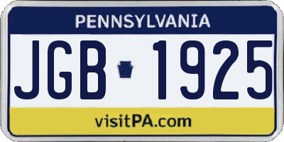 PA license plate JGB1925