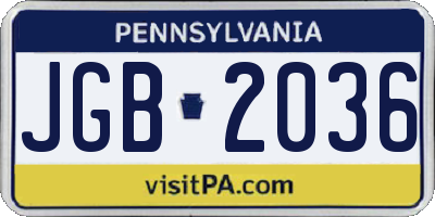 PA license plate JGB2036
