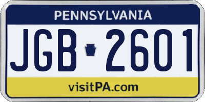 PA license plate JGB2601