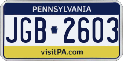 PA license plate JGB2603