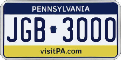 PA license plate JGB3000