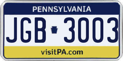 PA license plate JGB3003