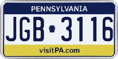 PA license plate JGB3116