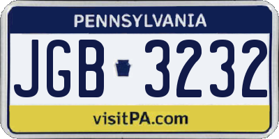 PA license plate JGB3232