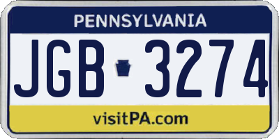 PA license plate JGB3274