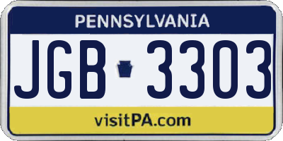 PA license plate JGB3303