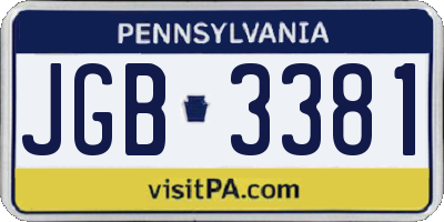 PA license plate JGB3381