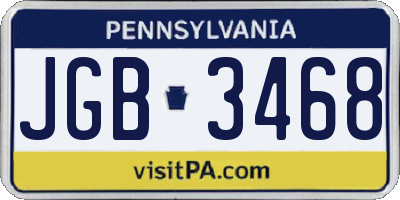 PA license plate JGB3468