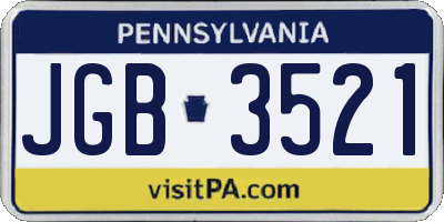 PA license plate JGB3521