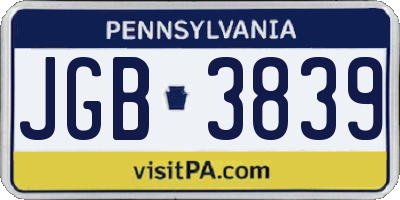 PA license plate JGB3839