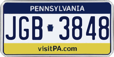 PA license plate JGB3848