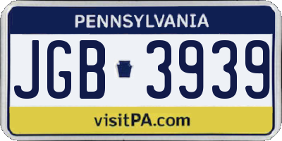 PA license plate JGB3939