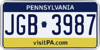 PA license plate JGB3987