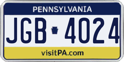 PA license plate JGB4024