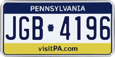 PA license plate JGB4196