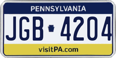 PA license plate JGB4204