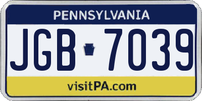 PA license plate JGB7039
