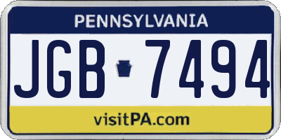 PA license plate JGB7494