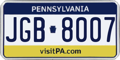 PA license plate JGB8007