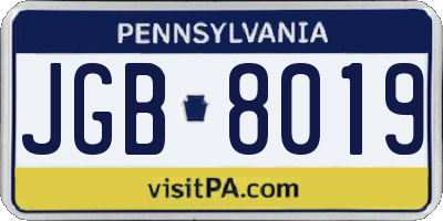 PA license plate JGB8019