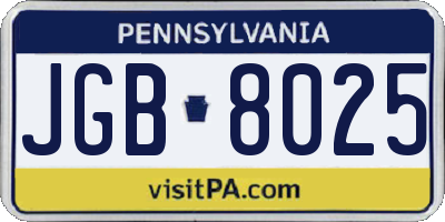 PA license plate JGB8025