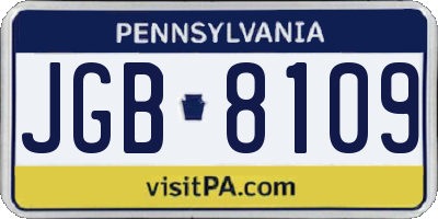 PA license plate JGB8109