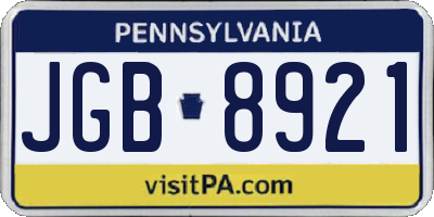 PA license plate JGB8921