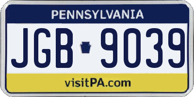 PA license plate JGB9039