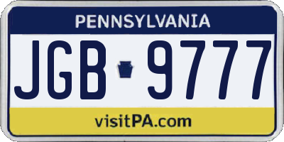 PA license plate JGB9777