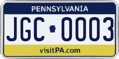 PA license plate JGC0003