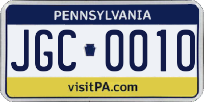 PA license plate JGC0010