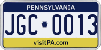PA license plate JGC0013