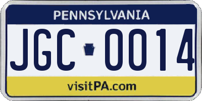 PA license plate JGC0014