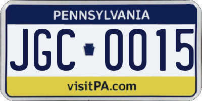 PA license plate JGC0015