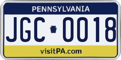PA license plate JGC0018