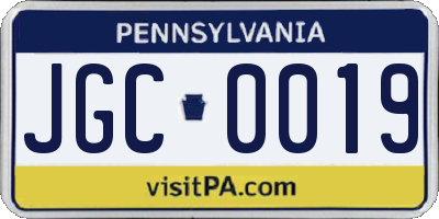 PA license plate JGC0019