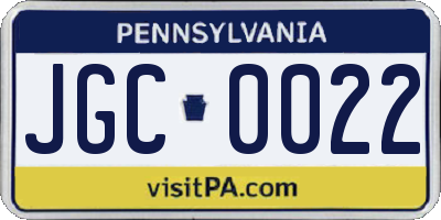 PA license plate JGC0022