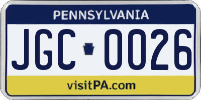 PA license plate JGC0026