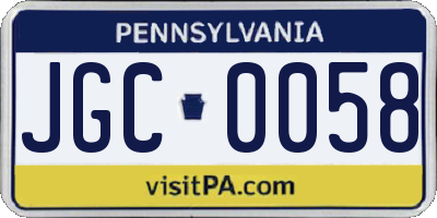 PA license plate JGC0058