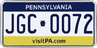 PA license plate JGC0072
