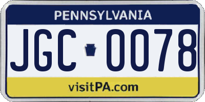 PA license plate JGC0078