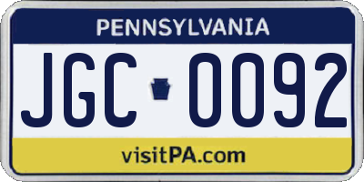 PA license plate JGC0092