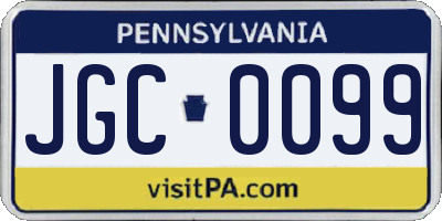 PA license plate JGC0099