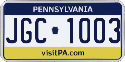 PA license plate JGC1003