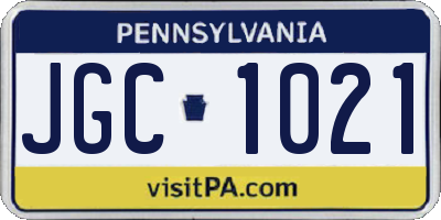 PA license plate JGC1021