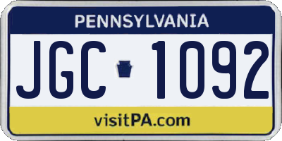PA license plate JGC1092