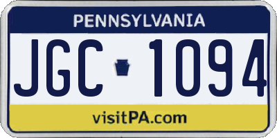 PA license plate JGC1094