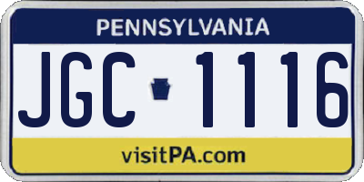 PA license plate JGC1116