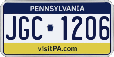 PA license plate JGC1206