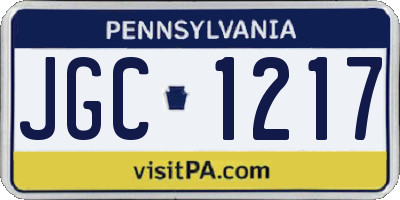 PA license plate JGC1217